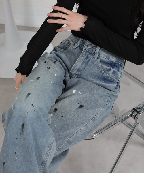 レディース 【激レア/美品】ペイント加工 ストレート デニムパンツ 
