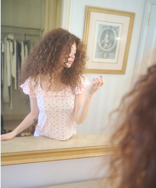 chernyy tシャツ 半袖 floral puff sleeve tee / 小花柄パフTシャツ
