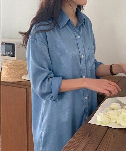 Sally Lunn シャツワンピース とろみリラックスシャツワンピース