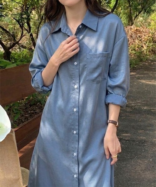 Sally Lunn シャツワンピース とろみリラックスシャツワンピース