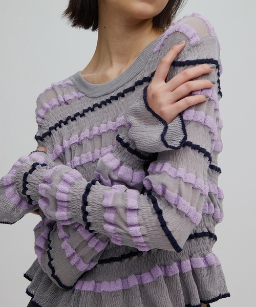 Ameri（アメリ） ニット セーター BUMPY MULTI BORDER KNIT TOP