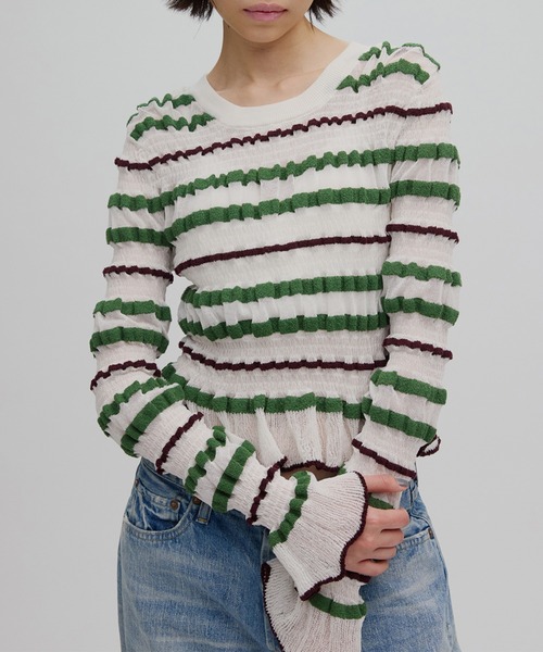Ameri（アメリ） ニット セーター BUMPY MULTI BORDER KNIT TOP