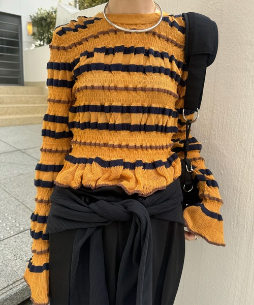 Ameri（アメリ） ニット セーター BUMPY MULTI BORDER KNIT TOP