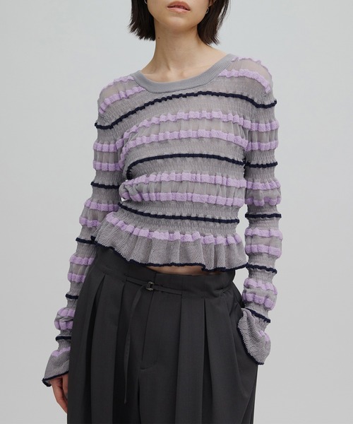 Ameri（アメリ） ニット セーター BUMPY MULTI BORDER KNIT TOP