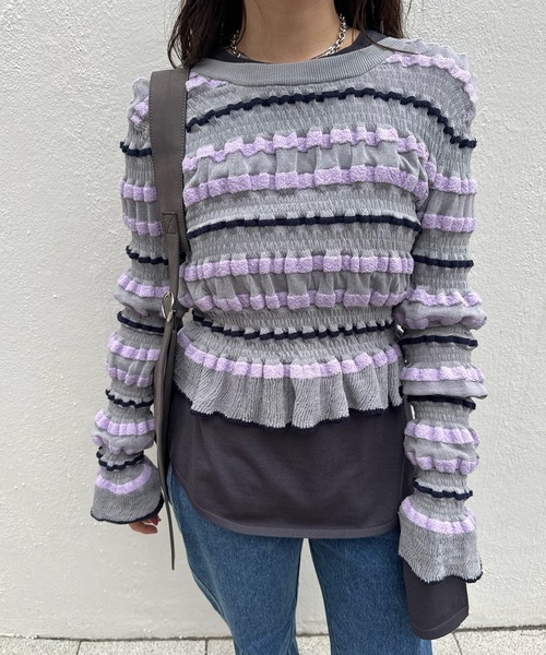 Ameri（アメリ） ニット セーター BUMPY MULTI BORDER KNIT TOP