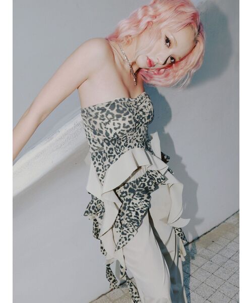 GYDA（ジェイダ） チューブトップ ベアトップ LEOPARD HEM DRAPE EDGE