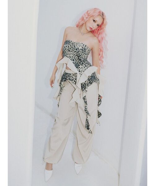 GYDA（ジェイダ） チューブトップ ベアトップ LEOPARD HEM DRAPE EDGE