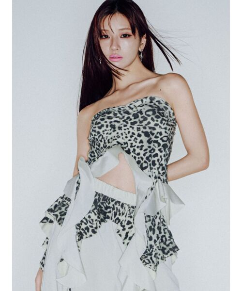 GYDA（ジェイダ） チューブトップ ベアトップ LEOPARD HEM DRAPE EDGE