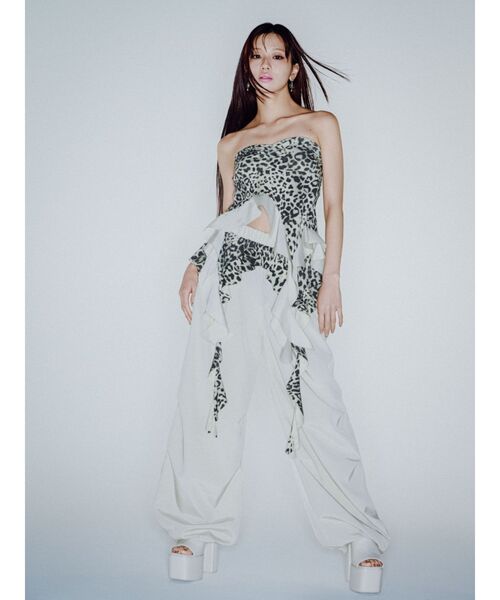 GYDA（ジェイダ） チューブトップ ベアトップ LEOPARD HEM DRAPE EDGE