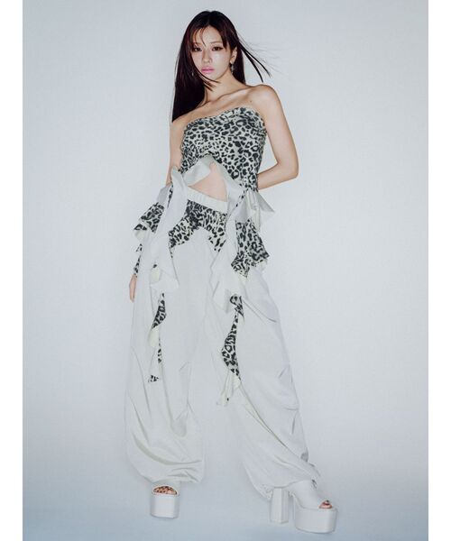 GYDA（ジェイダ） チューブトップ ベアトップ LEOPARD HEM DRAPE EDGE