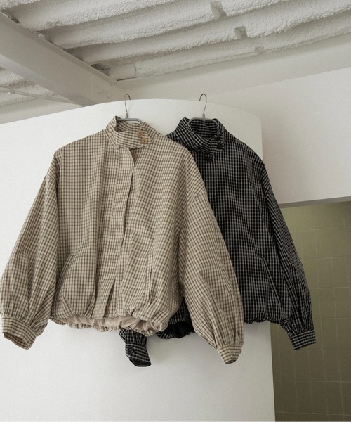 ジャケット・アウター lawgy check stand collar blouson lawgy（ラウジー） ブルゾン アウター check stand collar blouson