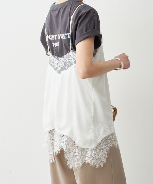 【SPICKANDSPAN】26SS 26051200206010 レースサテンチュニックキャミソール WEB限定 / 追加3》レースサテンチュニックキャミソール（キャミソール