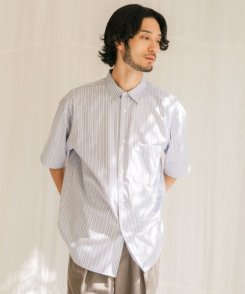 「THOMAS MASON」 7分袖シャツ LARGE ライトブルー メンズ_画像3