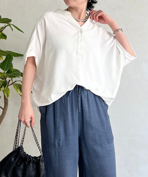 un dix cors（アンディコール） tシャツ ヘンリーネック裾タック 