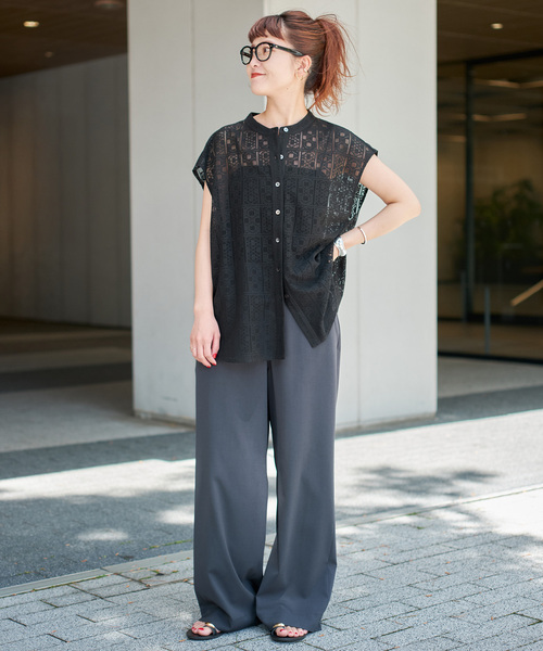 スピックアンドスパン PEレースフレンチスリーブシャツ Spick＆Span（スピック アンド スパン） ブラウス シャツ 「追加」PE