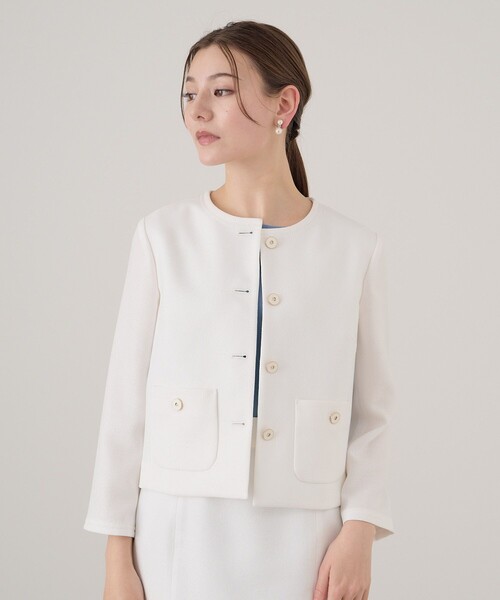 【新品】アナイ ノーカラージャケット ホワイト（38） ANAYI（アナイ） ノーカラージャケット 38 ホワイト レディース