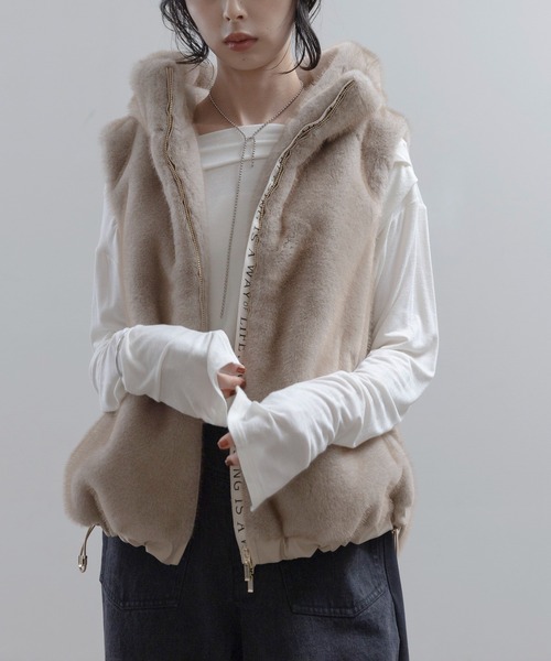 Eimee Law（エイミーロウ） ベスト ジレ ミンクファー フーディー