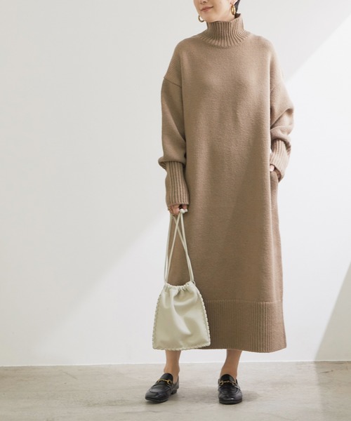 Adam et Rope' - 新品　タグ付　アダムエロペ　ROPE　タートル　ニットワンピース 　ベージュ ADAM ET ROPE'（アダムエロペ） ワンピース 【WEB限定】タートルバック