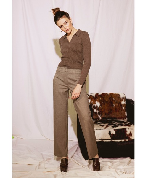 ALEXIA STAM（アリシアスタン） tシャツ Open Collar Rib Knit Top