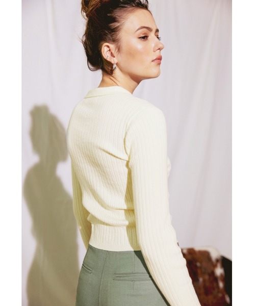 ALEXIA STAM（アリシアスタン） tシャツ Open Collar Rib Knit Top