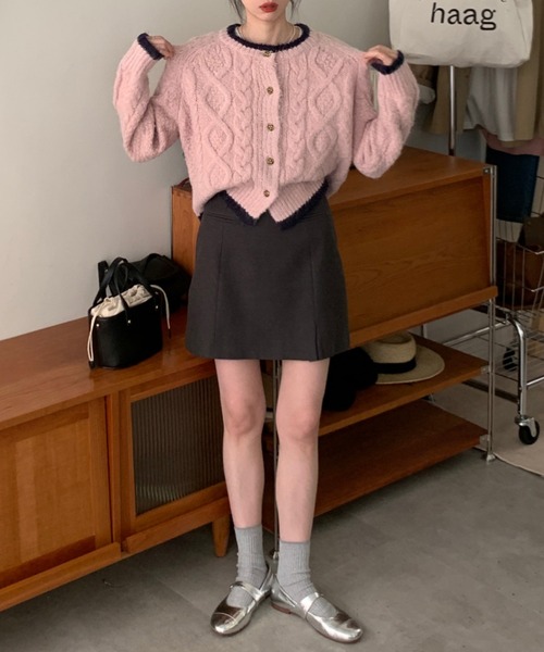 カーディガン アンティークボタンヘムラインニットカーディガン