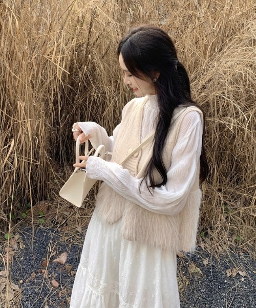 LADY LIKE ベスト ジレ シャギー切替えニットベスト レディース