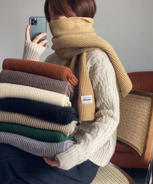 リブニット カシミヤ マフラー F-3345 カシミヤランダムリブマフラー2021／CASHMERE RIBBED