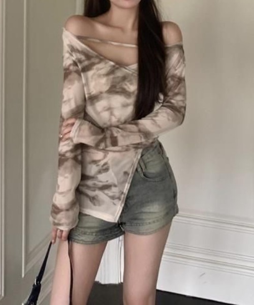 tシャツ シアーアシンメトリーTシャツ レディース Achic tシャツ シアーアシンメトリートップス レディース