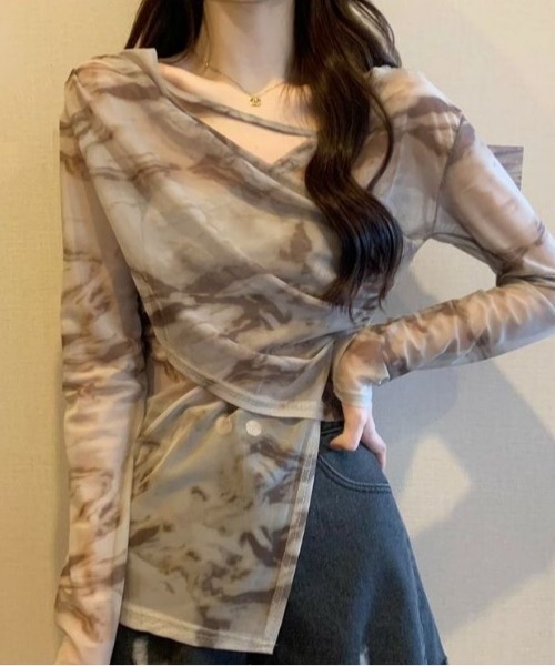 【EDITION】シアーアシンメトリートップス Achic tシャツ シアーアシンメトリートップス レディース