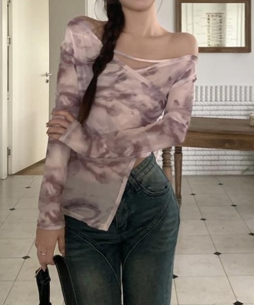 tシャツ シアーアシンメトリーTシャツ レディース Achic tシャツ シアーアシンメトリートップス レディース