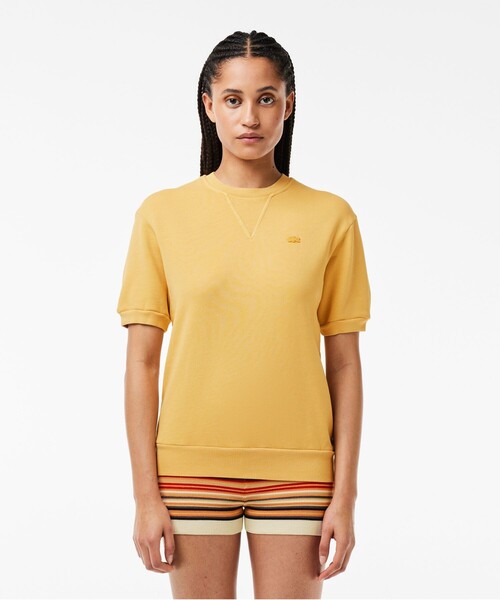 tシャツ オーガニックコットン 裏パイル ミネラルダイ半袖スウェット レディース LACOSTE tシャツ オーガニックコットン 裏パイル ミネラルダイ