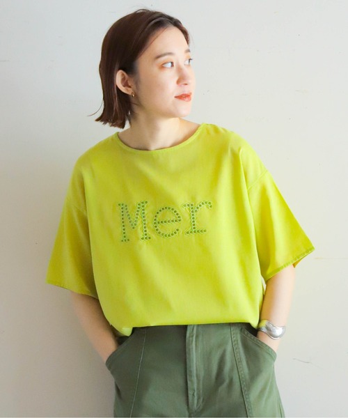 tシャツ ロゴ刺繍コンビ　ワイドP/O レディース