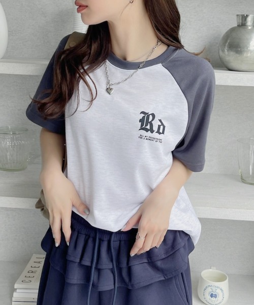 tシャツ 配色ラグラン半袖Tシャツ レディース 夏 ブロークコア