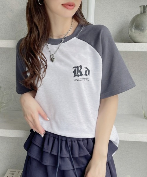 tシャツ 半袖 配色ラグラン半袖Tシャツ レディース 夏 ブロークコア