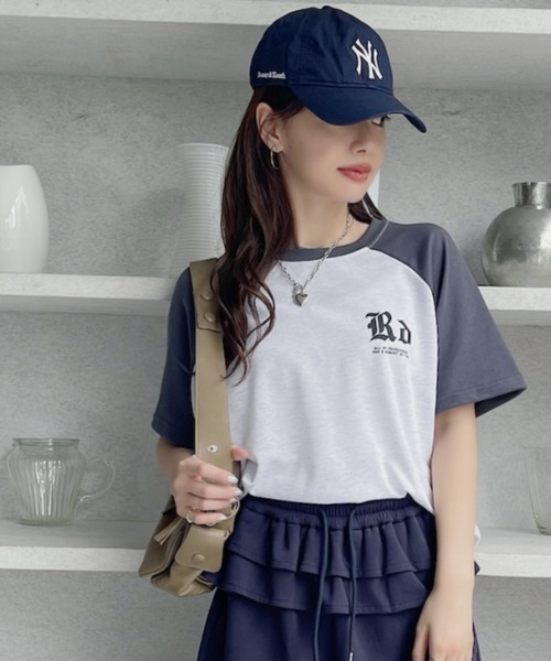 tシャツ 配色ラグラン半袖Tシャツ レディース 夏 ブロークコア