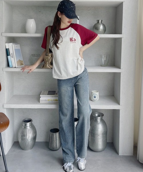 tシャツ 配色ラグラン半袖Tシャツ レディース 夏 ブロークコア