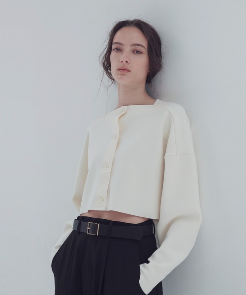 カーディガン high gauge knit bonding midrif jacket(ハイゲージニットボンディングミドリフ丈ジャケット) レディー