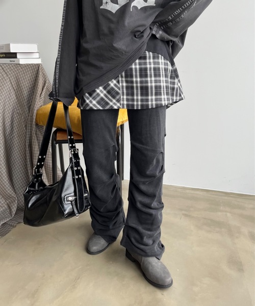 【最終値下げ】スカート　デニム　チェック　レイヤード　ミニスカート SHAGGIE スカート アシメントリーチェック柄レイヤードミニ