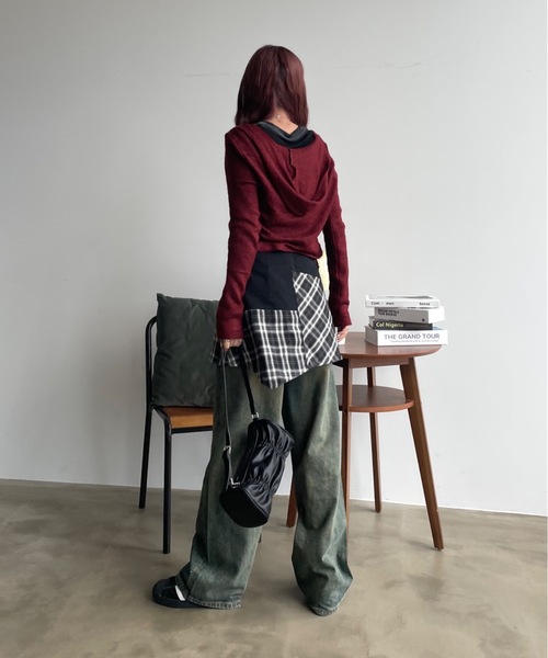 【最終値下げ】スカート　デニム　チェック　レイヤード　ミニスカート SHAGGIE スカート アシメントリーチェック柄レイヤードミニ