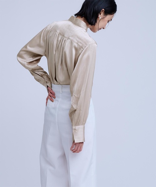 M*)様 Usaato うさとの服 ストライプ ハイネック 長袖 ブラウス ur's ブラウス シャツ サテンストライプハイネックボウタイ