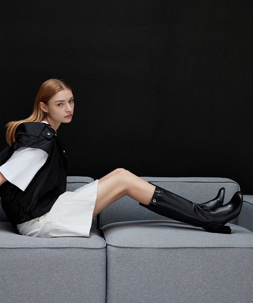 靴 Charles & keith CHARLES ＆ KEITH ブーツ ブロックヒール ロングバイカーブーツ