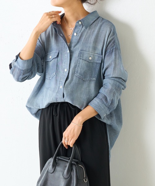 FRIPIER》シフォンデニムクロップドシャツ（シャツ/ブラウス