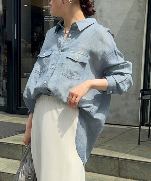 BEARDSLEY ブラウス シャツ 「FRIPIER」シフォンデニムシャツ