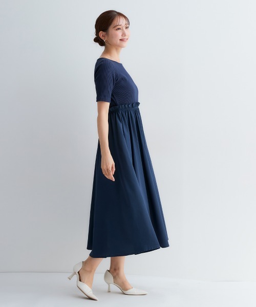 【libjoie】ベアドッキングフレアワンピース libjoie】ベアドッキングフレアワンピース