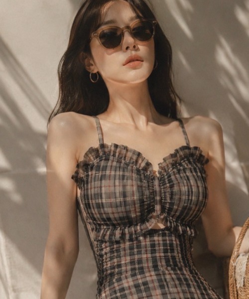 Dolce Fiora（ドルチェ フィオラ） 水着 レトロ風チェックワンピース