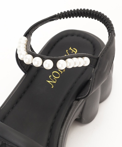 Lace Ladies サンダル レザー調 パール バックストラップ付き