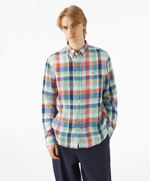 美品 マカフィー 洗える レギュラーカラー マドラスチェックリネンシャツ 長袖 TOMMY HILFIGER（トミー・ヒルフィガー） シャツ リネンサマーマドラス