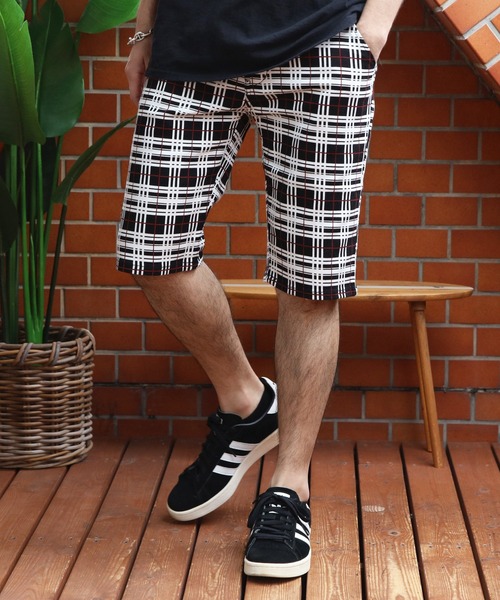 8 ハーフパンツ パンツ 総柄カツラギチェックショートパンツ メンズ