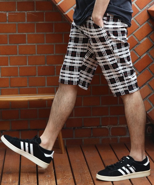 8 ハーフパンツ パンツ 短パン 総柄カツラギチェックショートパンツ