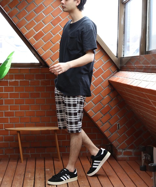 8 ハーフパンツ パンツ 短パン 総柄カツラギチェックショートパンツ